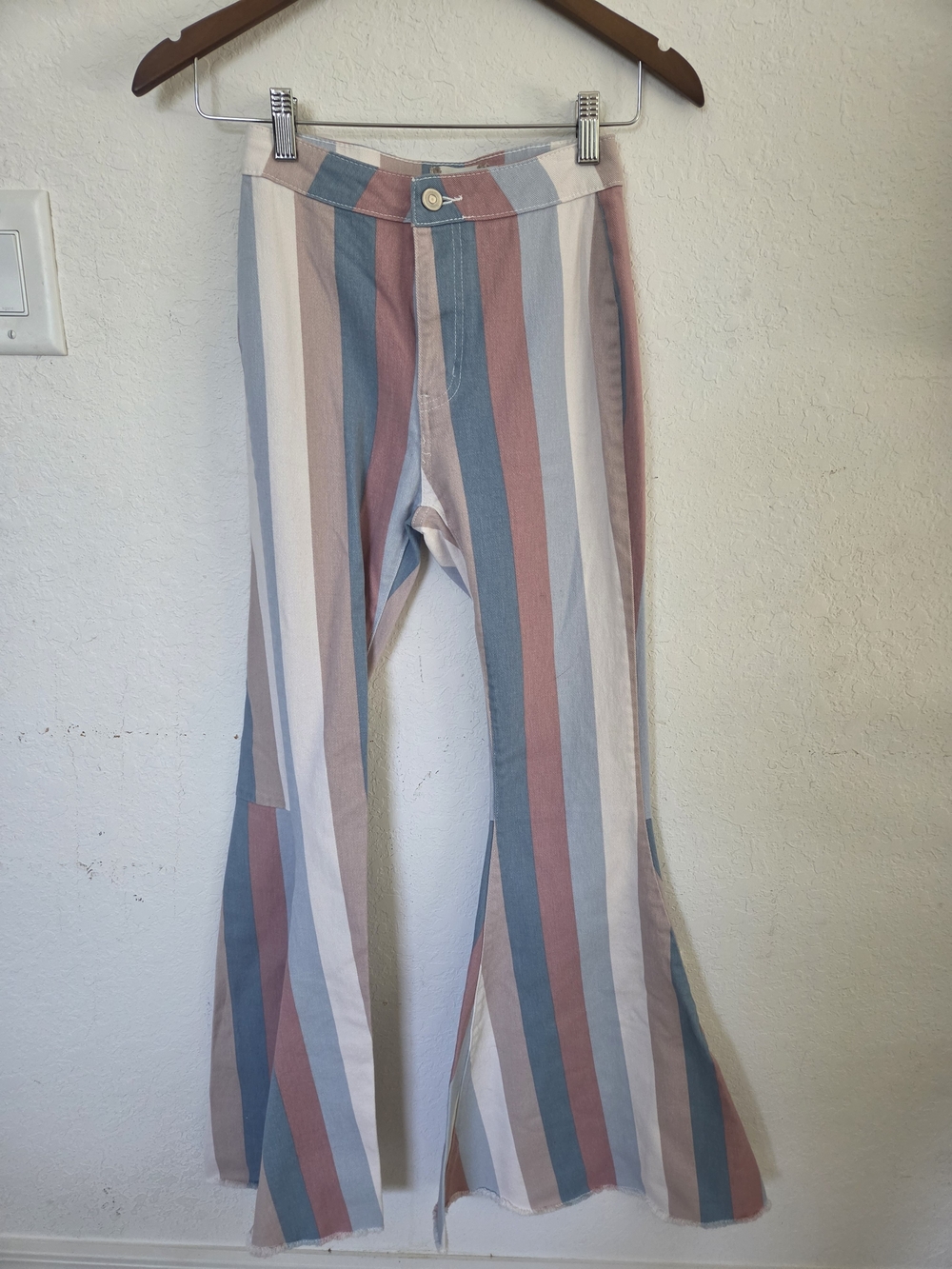 Altar'd State Pastel Stripe Bell Bottoms Retro 70s Boho Flare Jeans XS